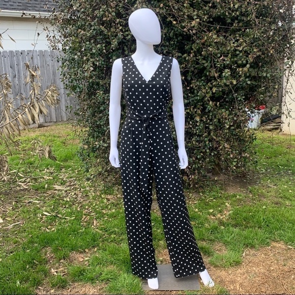 💋NWT CALVIN Klein PolkaDot Cross Back Wide Leg Jumpsuit Size 10 - Picture 2 of 13